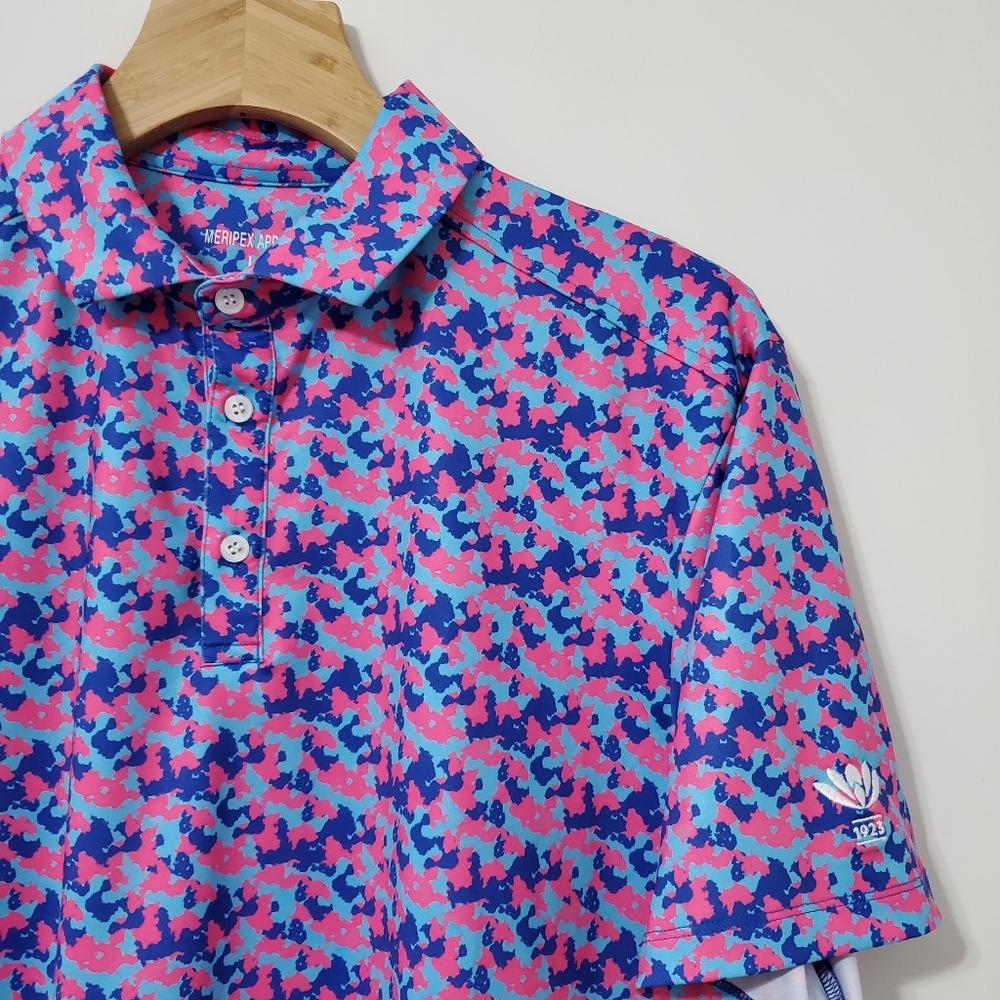Meripex Golf Polo Shirt Blue Pink Pattern Mens Large